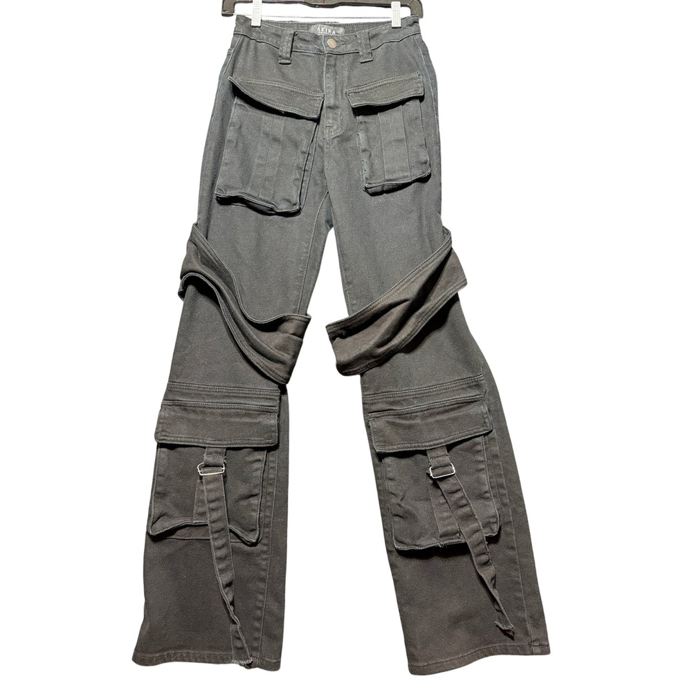 AKIRA‎ Cargo Pants Womens 1 Black Excellent Utility Strappy Goth Cyberpunk